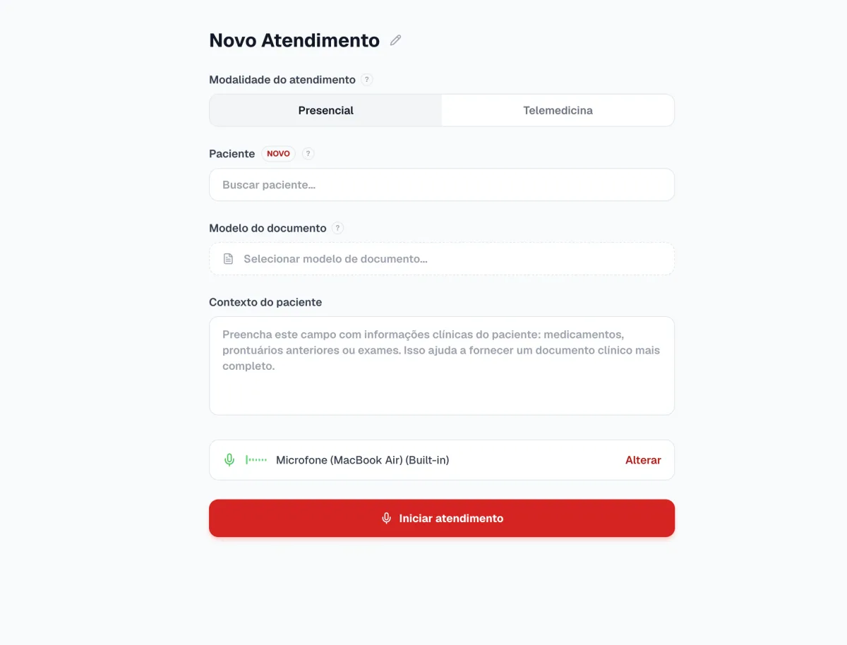 Interface anterior da transcrição de consultas
